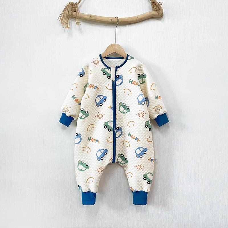Kids Cotton Warm Sleepsuit With Inner Padding Winter Toddler Girls Boys 1-3 Years Anti-Kick Belly Protection