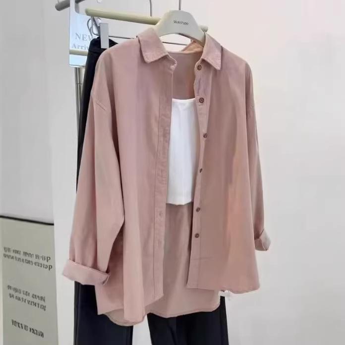 Women's Retro Corduroy Loose Long-Sleeve Shirt - Casual, Versatile, Meat-Concealing 