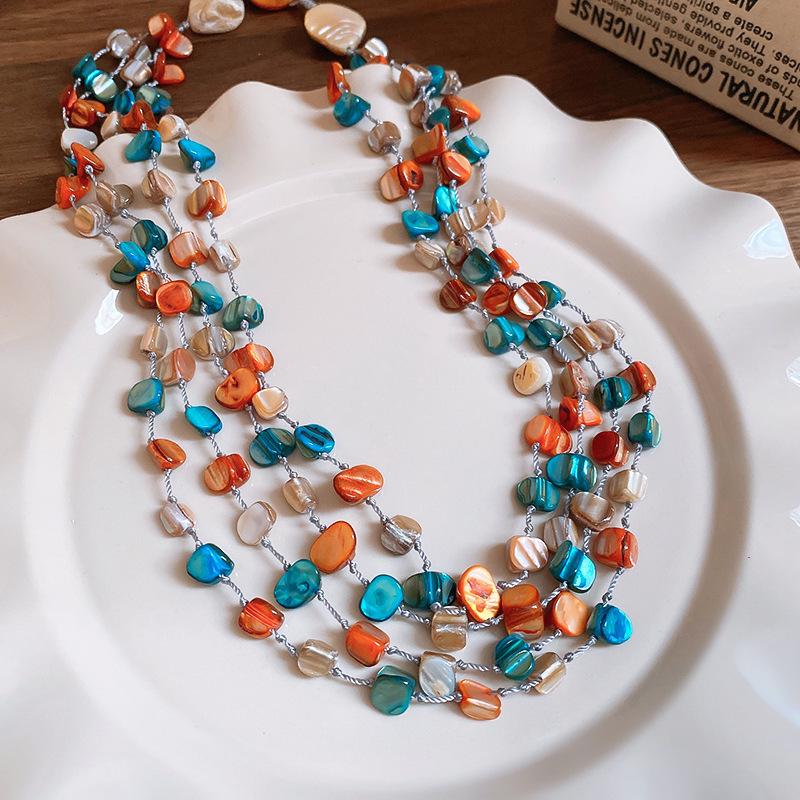 Collar Clavícula de Conchas Marinas y Cuentas Estilo Bohemio Étnico Vacacional, Lujo Ligero.
