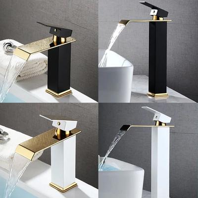 Basin Faucet Gold Black/White Waterfall Faucet Brass Bathroom Faucet Bathroom Basin Faucet Mixer Tap Hot and Cold Sink Faucet