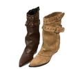 Design boots western belt buckle autumn and winter new trousers American fashion boots female pointed niche babes cloth