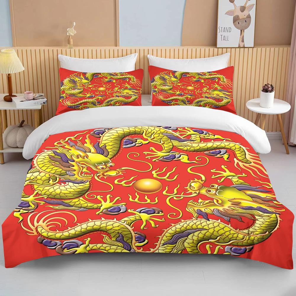 Chinese dragon Bedding 3 Piece Set king size double bed bedding set microfiber or polyester duvet cover set  bedroom bed set