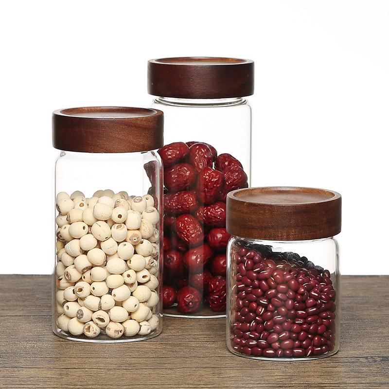 Acacia Wood-Lid High Borosilicate Glass Storage Jar for Daily Use