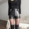 Pantaloni scurți de vară, negru, sexy, din PU, de modă, îmbrăcăminte pentru femei, din piele artificială, cu talie înaltă, pantaloni scurți pentru femei, Y2k.