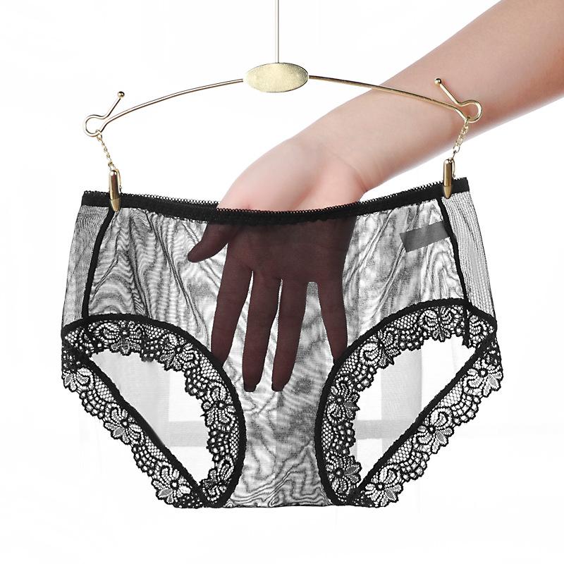 Plussize Ladies Summer Sexy Lace Mesh Full Transparent One-piece Non-mark Middle Waist Triangle Briefs