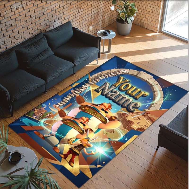 Personalized Crystal Velvet Carpet Custom Name Text,Asterix & Obelix Anti Slip Area Rug For Home Decoration
