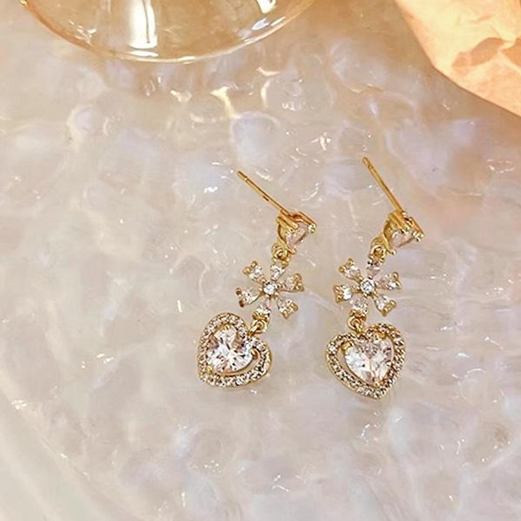 Damen Tägliche Punkt Herz Fokus Lange Ohrringe