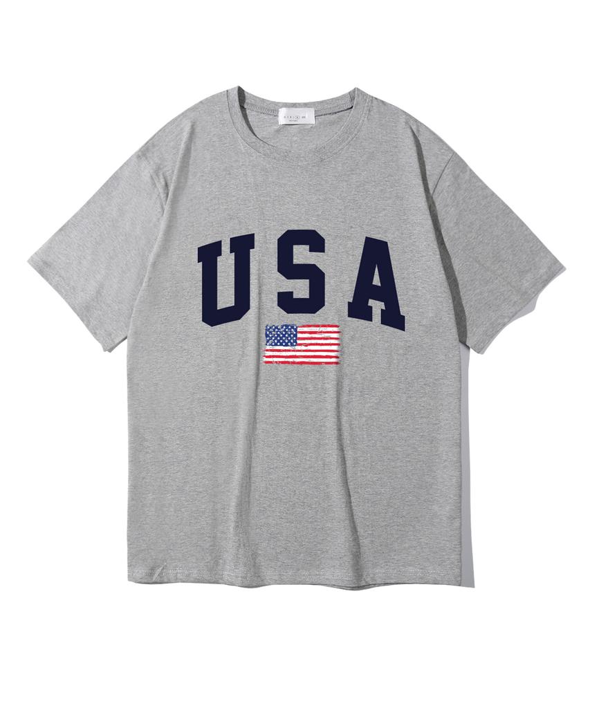Oeta Usa Flag Double Cotton Oversized Short Sleeve T-Shirt Ots26022(8 Colors) (Type A)