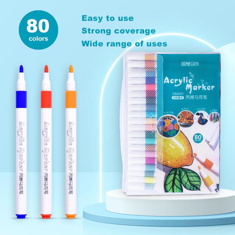12-80 Colors Acrylic Paint Art Marker Pens DIY Hand Drawn Painting Drawing for Glass Fabric Card Ceramic Stone Mug Clothes Shoes