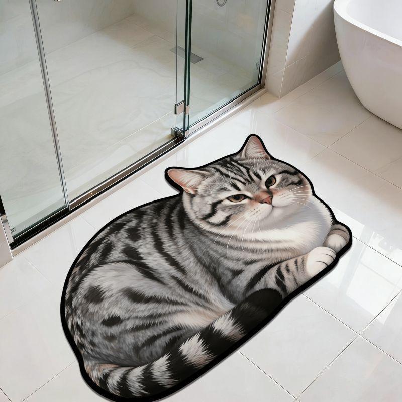 Tappetino da Bagno in Diatomea a Forma di Gatto Carino 3D Super Assorbente Antiscivolo Asciugatura Rapida Zerbino per Bagno per Amanti dei Gatti Decorazione per la Casa Regalo