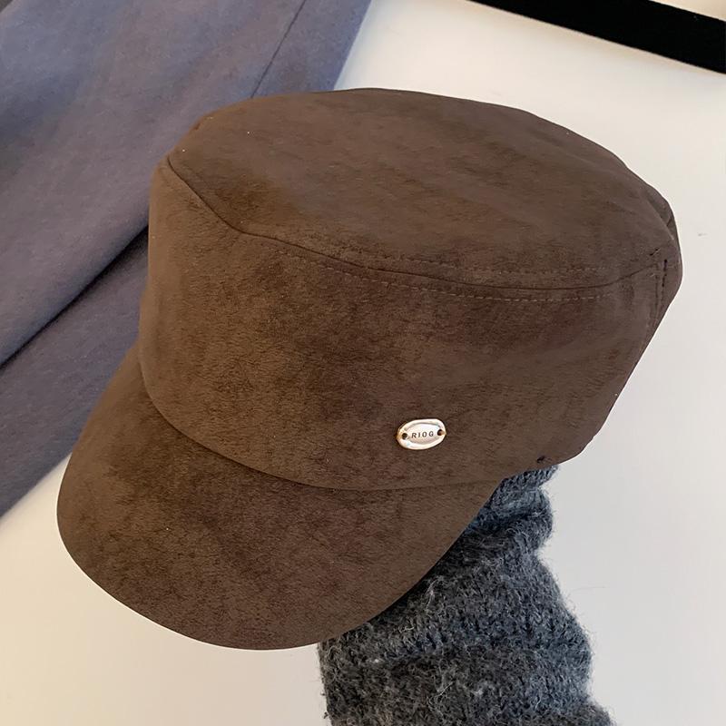 Maillard Brown Suede Flat-top Berets Cap for Women Spring and Autumn Casual Versatile British Style Retro Equestrian Hats Men