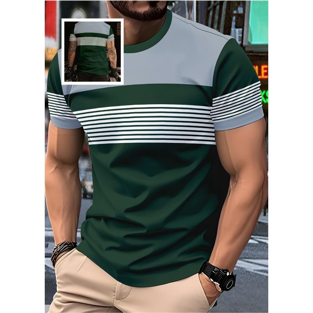 Oversized T-shirt for Men and Children, Summer Fashion Casual Round Neck Short Sleeved Top, Striped Printed Men's T-shirt