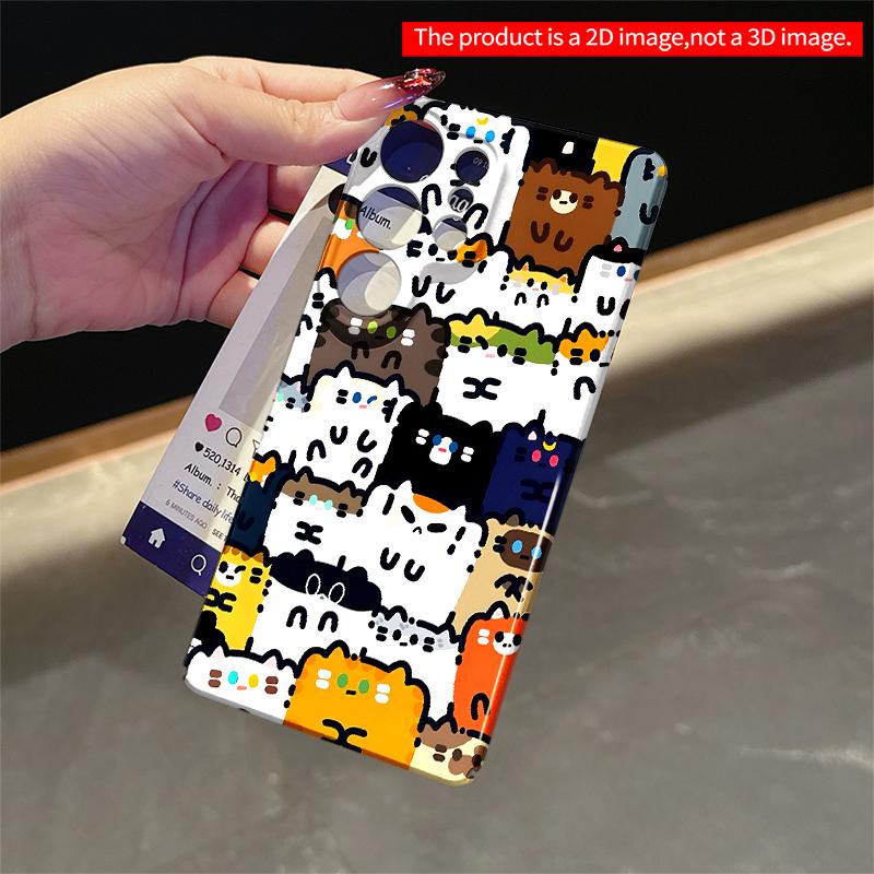 2DFlat Samsung phone case Cute Cartoon Cat Pattern Phone Case Applicable to Galaxy S23 S24 S25ULTRA S26 A12 A14 A15 A16 A54 A55