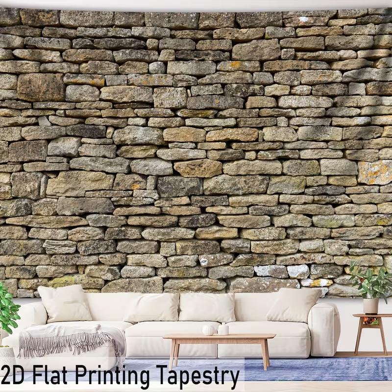 2D Rustic Stone Wall Backdrop, Vintage Brick Rock Wall Tapestry for Photo Booth
