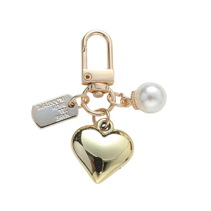 Acrylic Heart Keychain with Pearl Letter Tag & Metal Charms for Earphone Case or Bag Decor