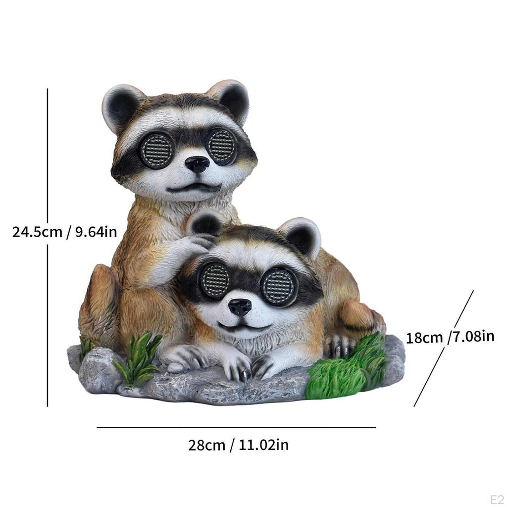 Garten Waschbär Paar Solarlicht Statue, Harz, Außendekoration, Dekorativ mit realistischem Auge
