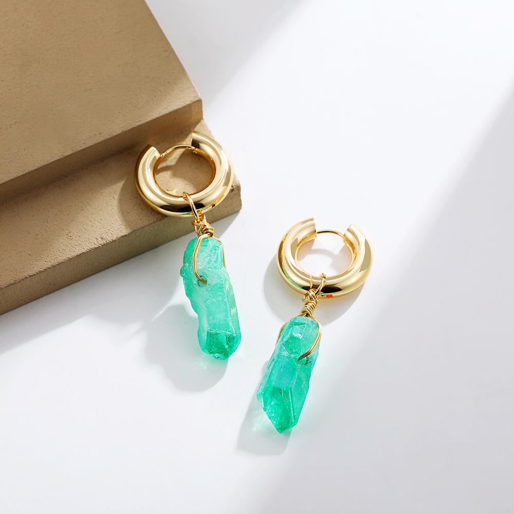 

Irregular Clear Purple Natural Raw Stone Dangle Earrings for Women Classic Stainless Steel Ear Buckle Huggies Handmade Zircon