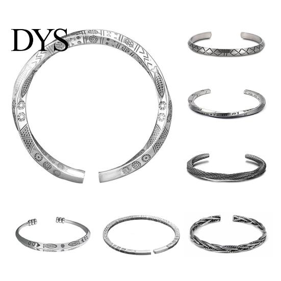 Men Bracelet Opening Adjustable Silver Color Twist Boho Wrist Decoration Easy to Wear Fish Letter Curved Sleeve Jewelry