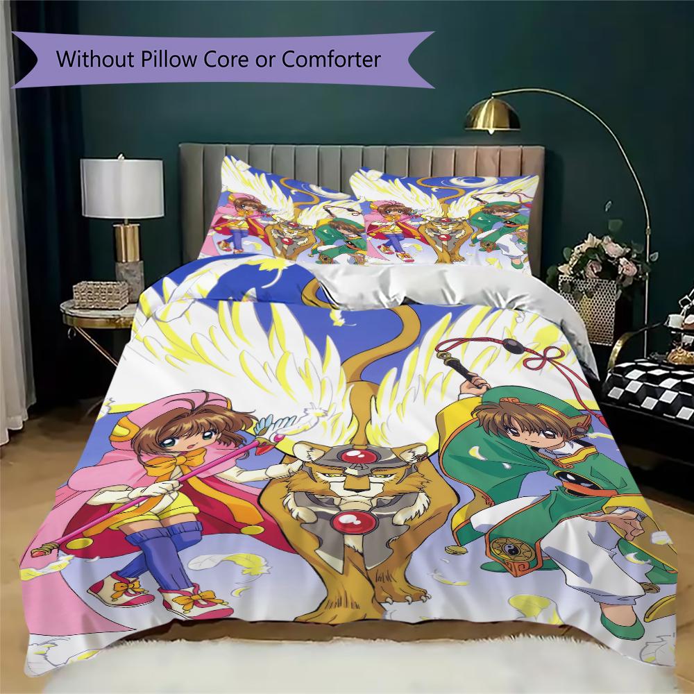 Cardcaptor Sakura Pattern Bedding uilt Set uilt Cover Pillowcase Home Decoration Birthday Gift (1 * duvet cover + 2 * pillowcase without core)