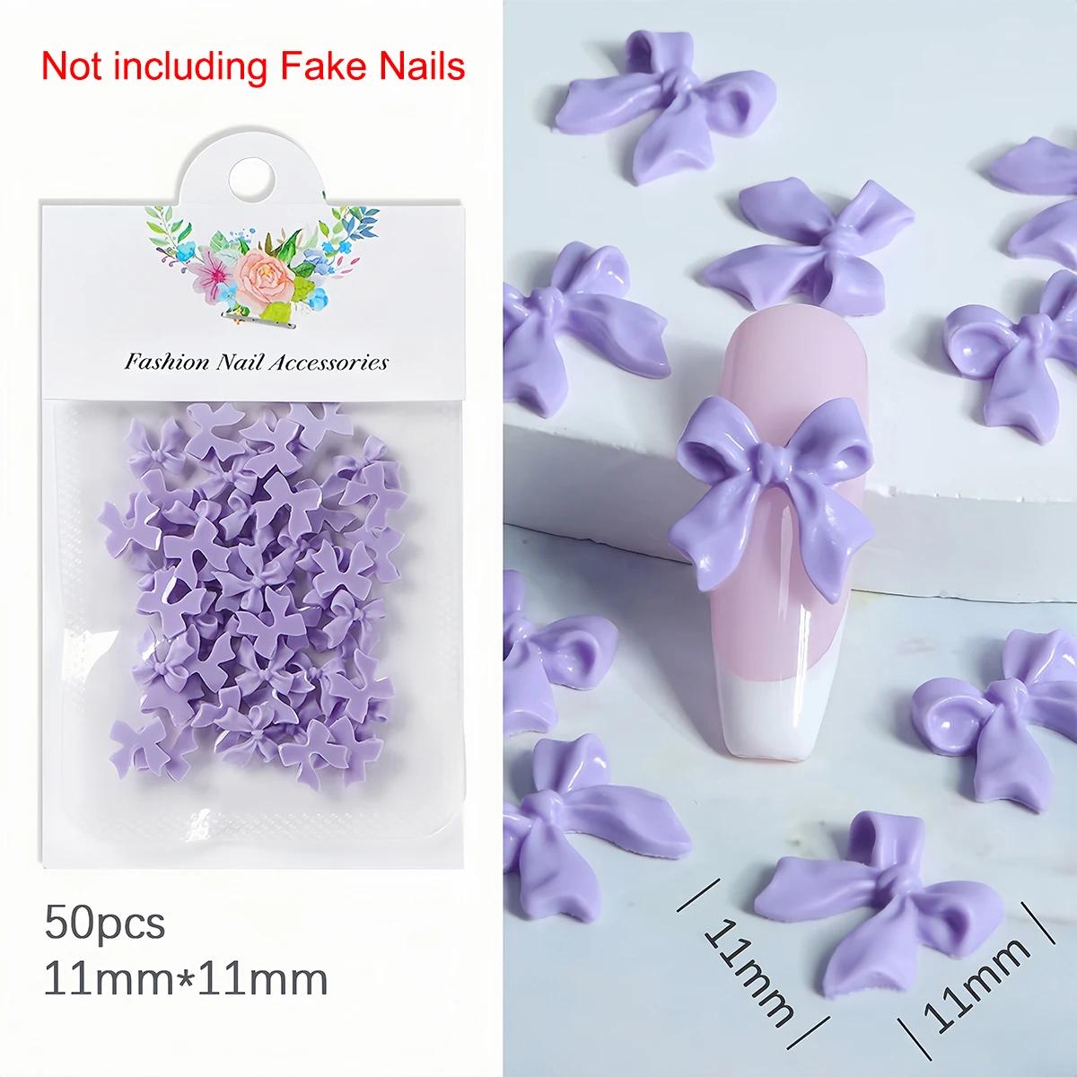 

50Pcs Resin Ribbon Bowknot Nail Art Decoration 3D Kawaii Bowtie Nail Charms Supplies for Jewelry DIY Manicure Design Accessories светло-фиолетовый