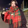 Sea Salt Blue Plaid Winter Scarf - Korean Style, Thick Warm Shawl, Women’s New Year & Christmas Gift.