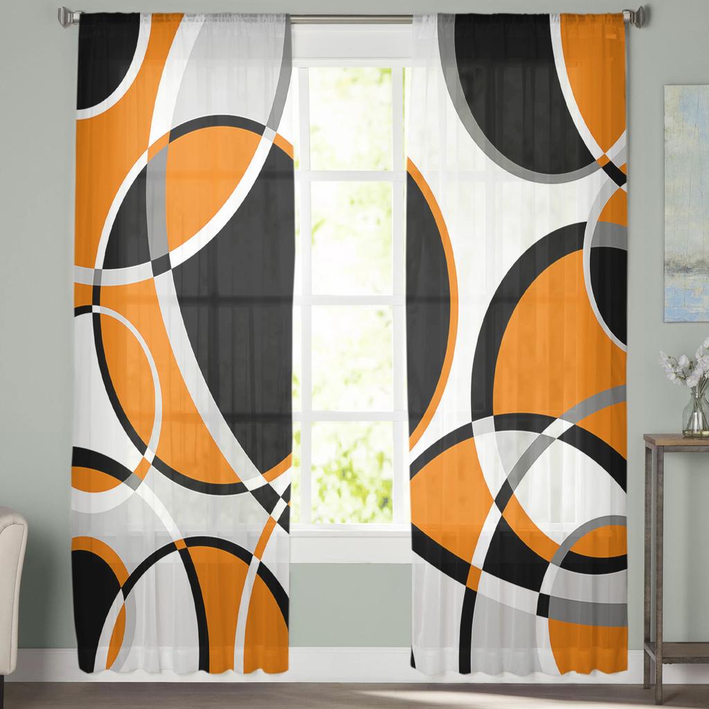 Geometric Abstract Round Artistic Orange Sheer Curtains Living Room Window Tulle Curtains Bedroom Veiling Curtains Luxury Drapes
