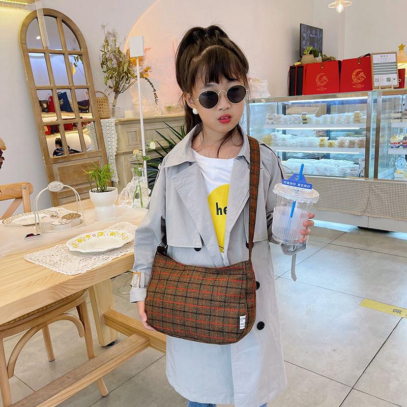 Trendy Korean Inspired Winter Plaid Children's Shoulder Bag Waterproof Lightweight Features