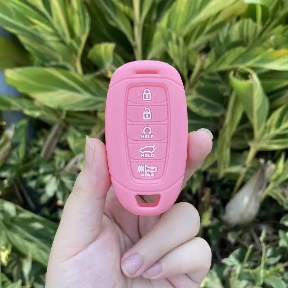 For Hyundai Palisade Ix35 Tucson Accent Santa Fe Solaris ELANTRA Azera 5 Button Silicone Car Key Cover Case Keychain Accessories