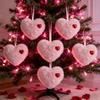 6pcs Colorful Fluffy Heart Christmas Balls Ornaments Handmade Bag Charms Green Furry Elf Balls Pendant with Red Hearts