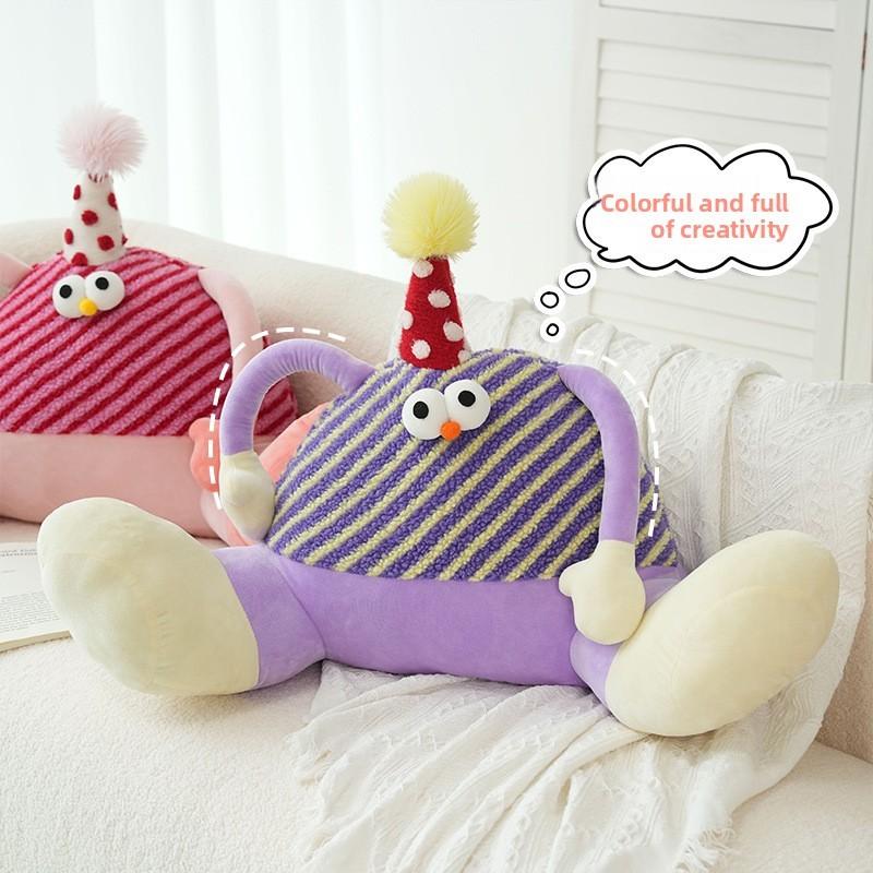 Cartoon Monster Plush Cushion With Soft Sherpa Cover For Lounge And Bed Decor