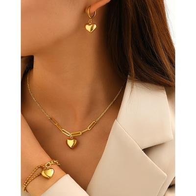Set di Gioielli in Acciaio Inossidabile Bracciale Collana Orecchino Design Cuore Pendente Atmosfera Luce Lusso Set di Gioielli Per Donne Gioielli