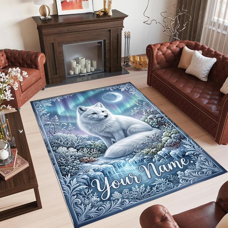 Fox Theme Crystal Velvet Floor Rug Personalized Custom Name Text Warm Carpet Home Decoration