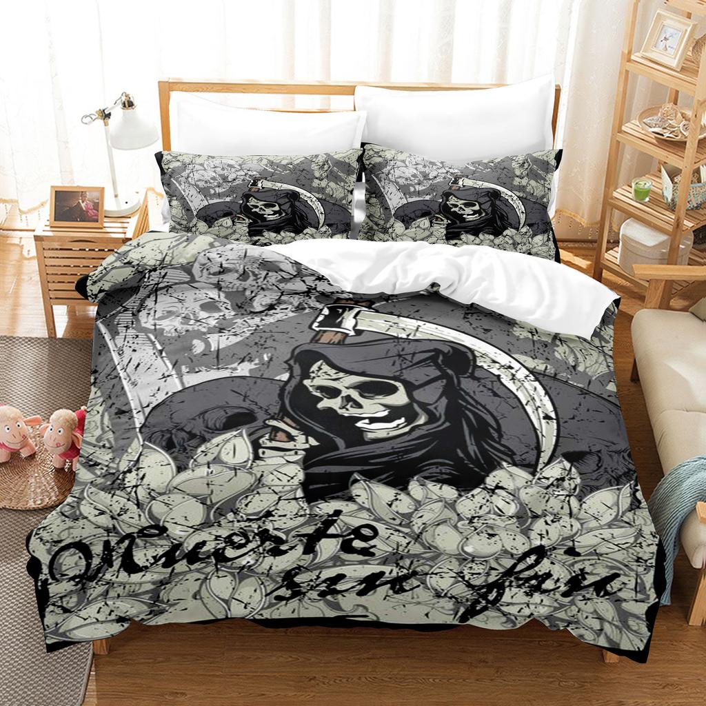 Vintage Pop Goth Reaper Schädel Punk Rock Bettwäsche Digitaldruck Polyester Baumwolle Dreiteiliges Set