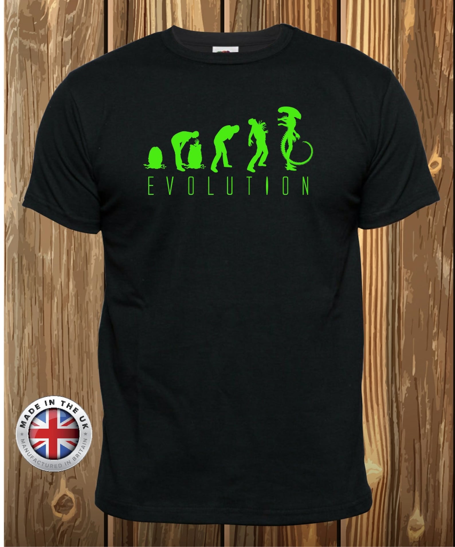 Alien T-Shirt Face-hugger T-Shirt Evolution black T-Shirt, unisex, ladies fitted and childrens. S
