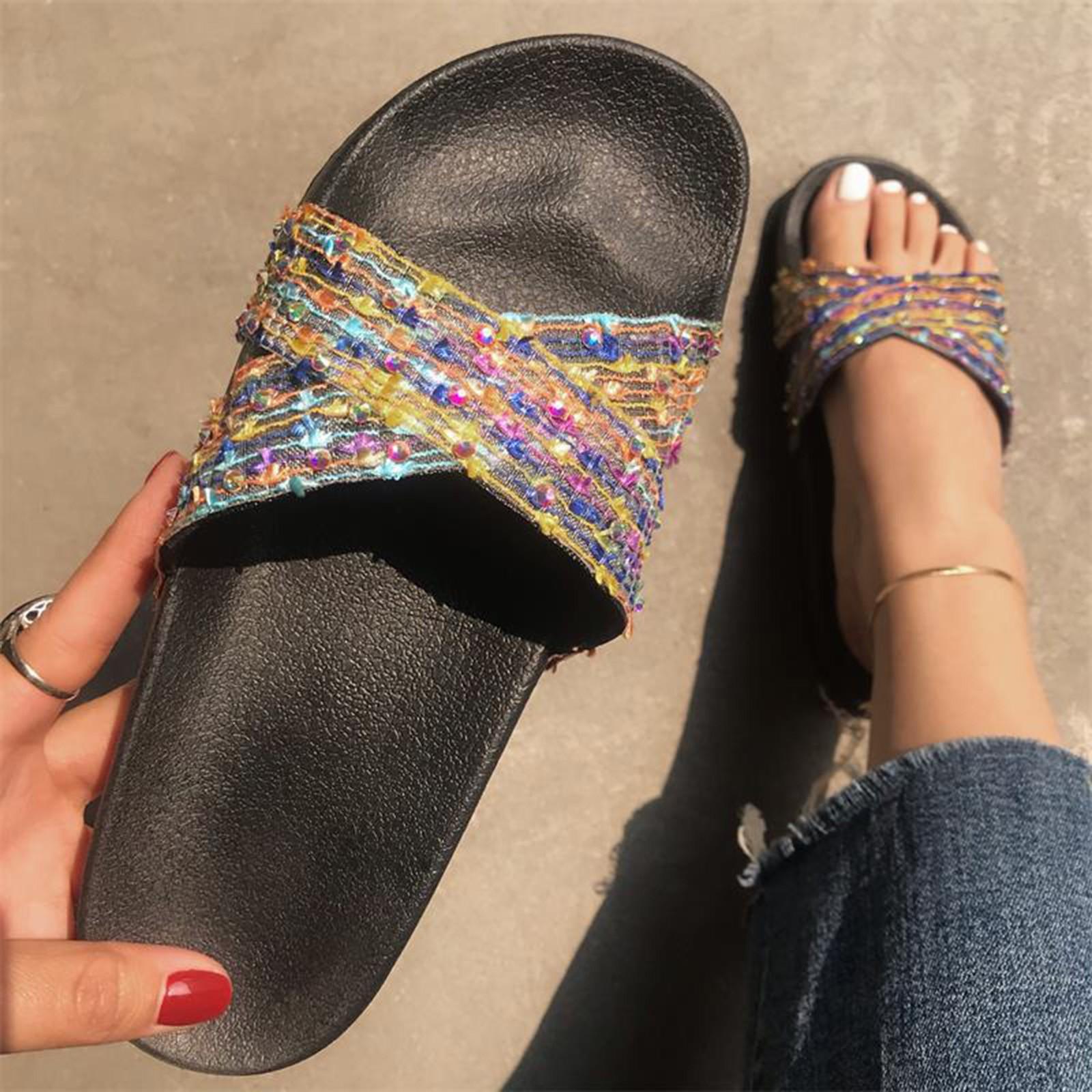 

Летняя мода женщин Крест Радуга Удобные случайные сандалии плоские тапочки