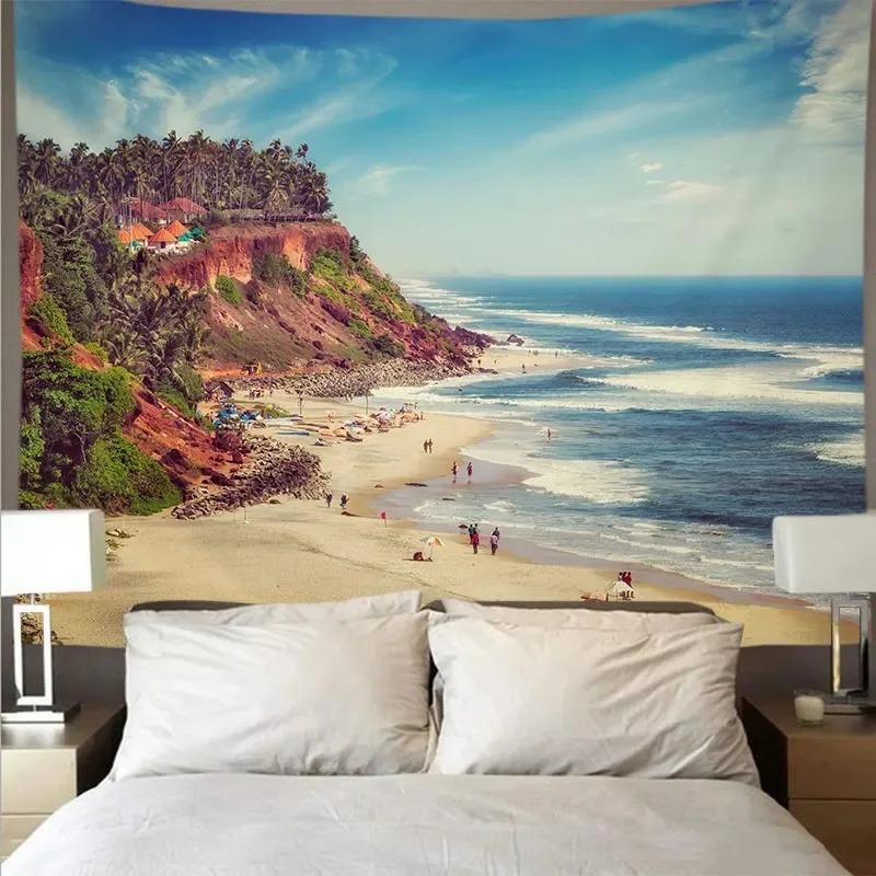 

Гобелен для офиса, гостиной, голубое небо, волновой узор, подвесная ткань, украшение для дома, гобелен 100x75cm