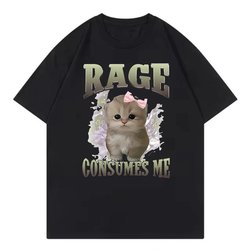 Funny Meme Cat TShirt Women Rage Consumes Me Graphic Print Top Summer Loose Short Sleeve ONeck Tees Cute Kitten Kitten Tops