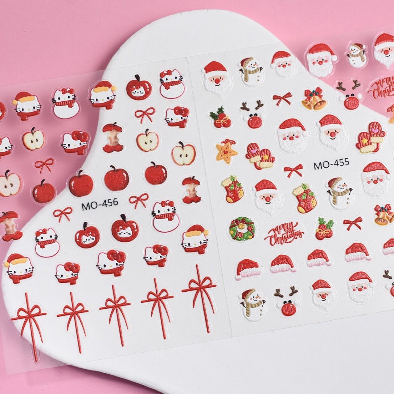 

Рождественские мультяшные наклейки для ногтей: Дизайны Apple, Санты, KT, Вишни, Оленя и Снеговика для Осени/Зимы.