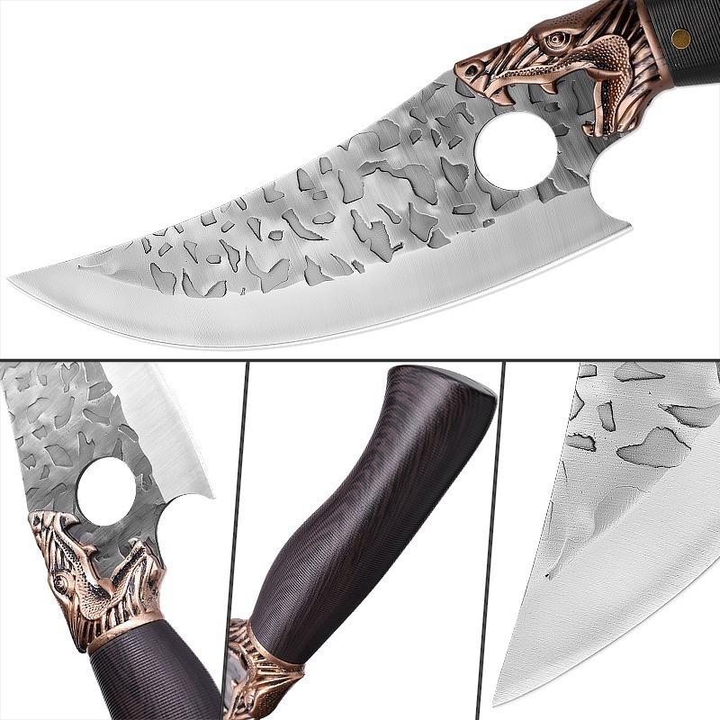 Vintage Forged Kitchen Knife Household Stainless Steel Meat Cutting Knife with Plastic Handle Forging Process Cutting Tool with Leather Knife Cover