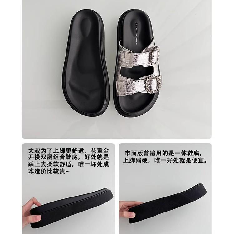 Thick-soled casual one-word with rhinestone slippers for women's outerwear 2025 summer new casual versatile beach muffin sandals