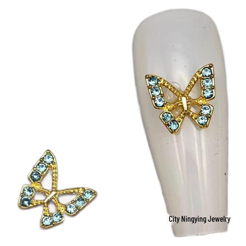 

Модные стразовые сплавные украшения для нейл-арта с полым дизайном Small Butterfly/Silver Base Lake Blue Rhinestone