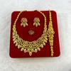 24K Gold-Plated Bridal Jewelry Set: Necklace & Earrings, Middle Eastern Wedding Style, Dubai Four-Piece Set