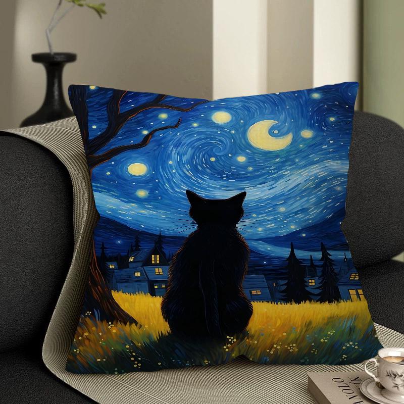 Monet Black Cat Van Gogh Sunflowers Pillowcases Home Bedding Decorative Pillow Cover Wedding Super Soft Pillow Case