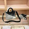 Color Matching Hand-Woven Small Vegetable Basket Bag Fashionable Small Bucket Single Shoulder Oblique Span Bag Exquisite Portable Women'S Bag