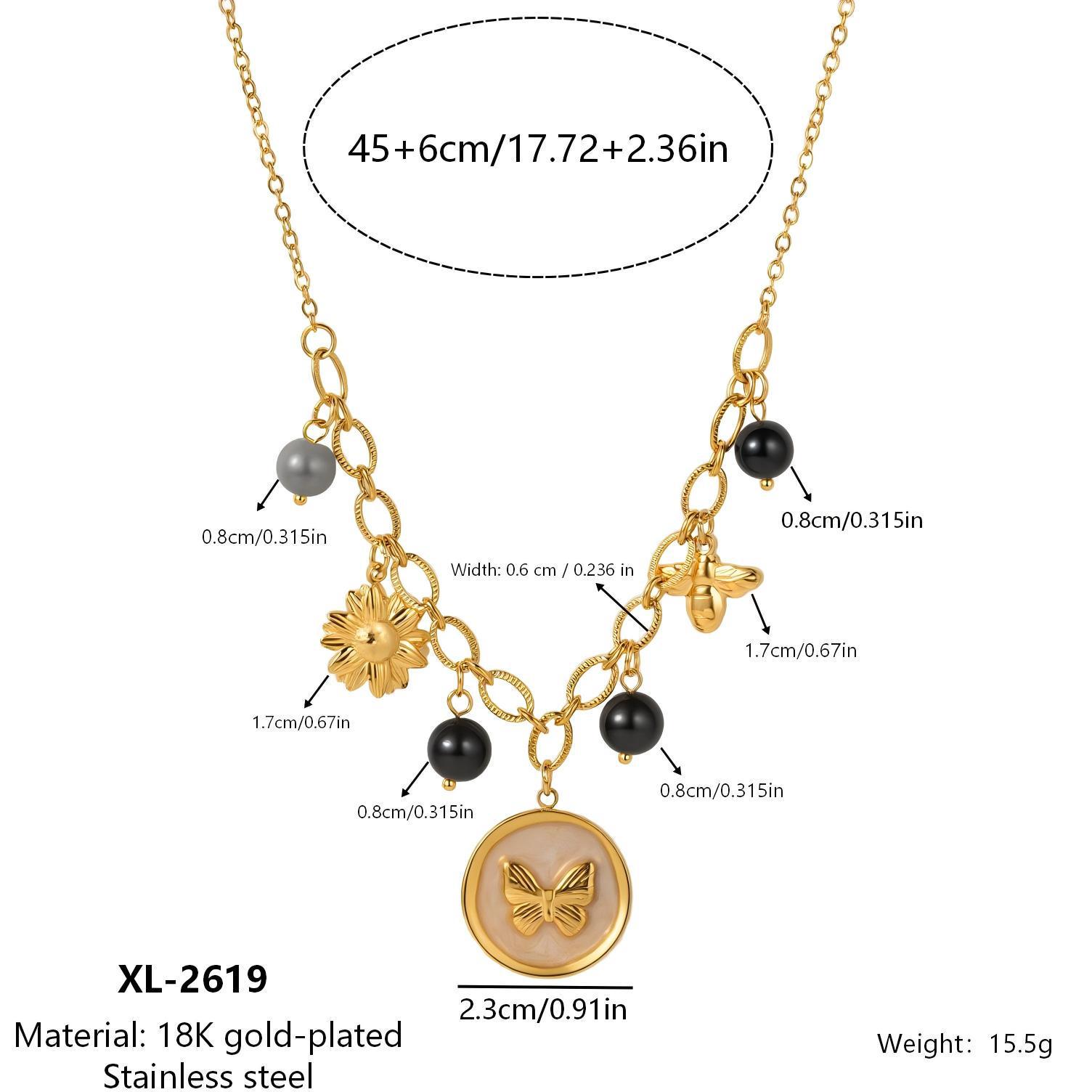 Vintage Sunflower  Butterfly Titanium Steel Necklace - Versatile Fashion Clavicle Chain 18K
