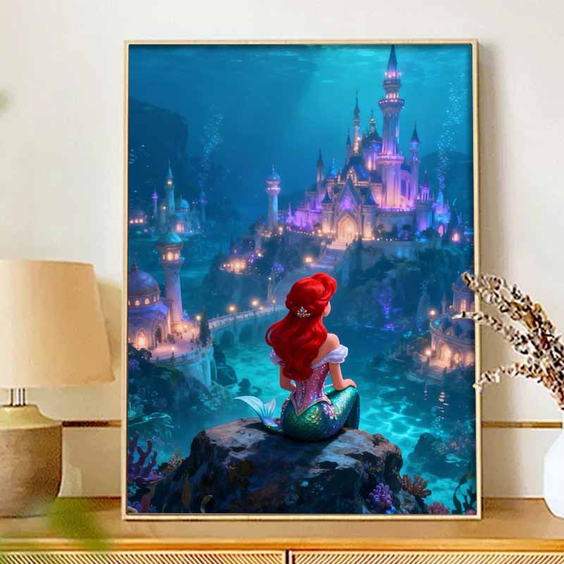 Disney Diamond Painting Kit Mermaid Ariel 5D Diamond Art Home Decor Creative Handmade Gift