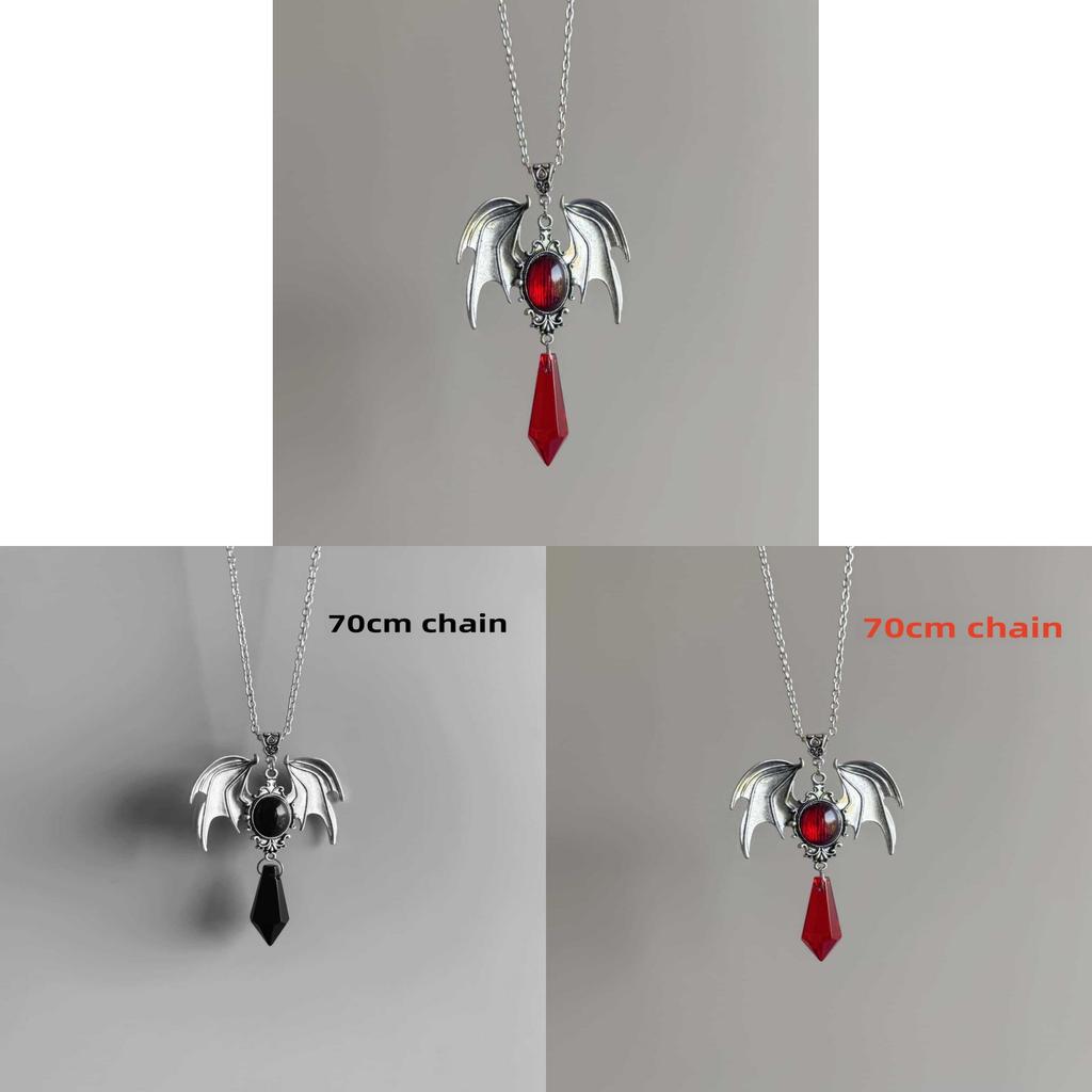 Gothic Baroque Ruby Crystal Necklace With Winged Pendant For Women