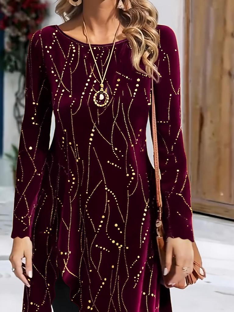 Women's Plus Size Christmas Print Long Sleeve Mid-Length Dress - Autumn/Winter Casual Fashion