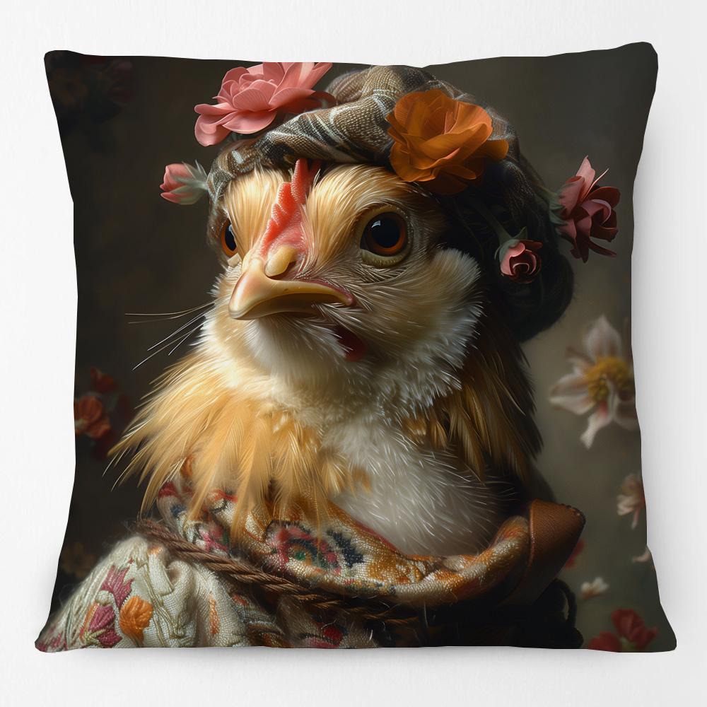 European Chicken Rooster with Glasses Portrait Poster Cushion Covers Hand Painting Pillowcase
