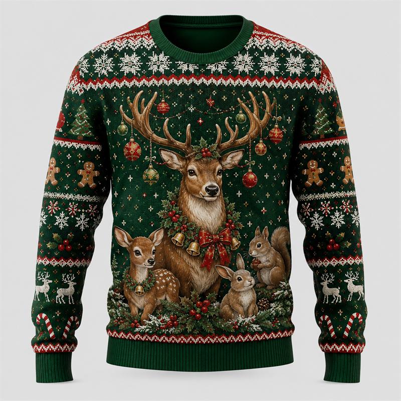 Felpa con Stampa Animalier di Babbo Natale Moda Autunno Inverno Abbigliamento per Feste Natalizie Maglione Brutto Streetwear alla Moda Top Unisex